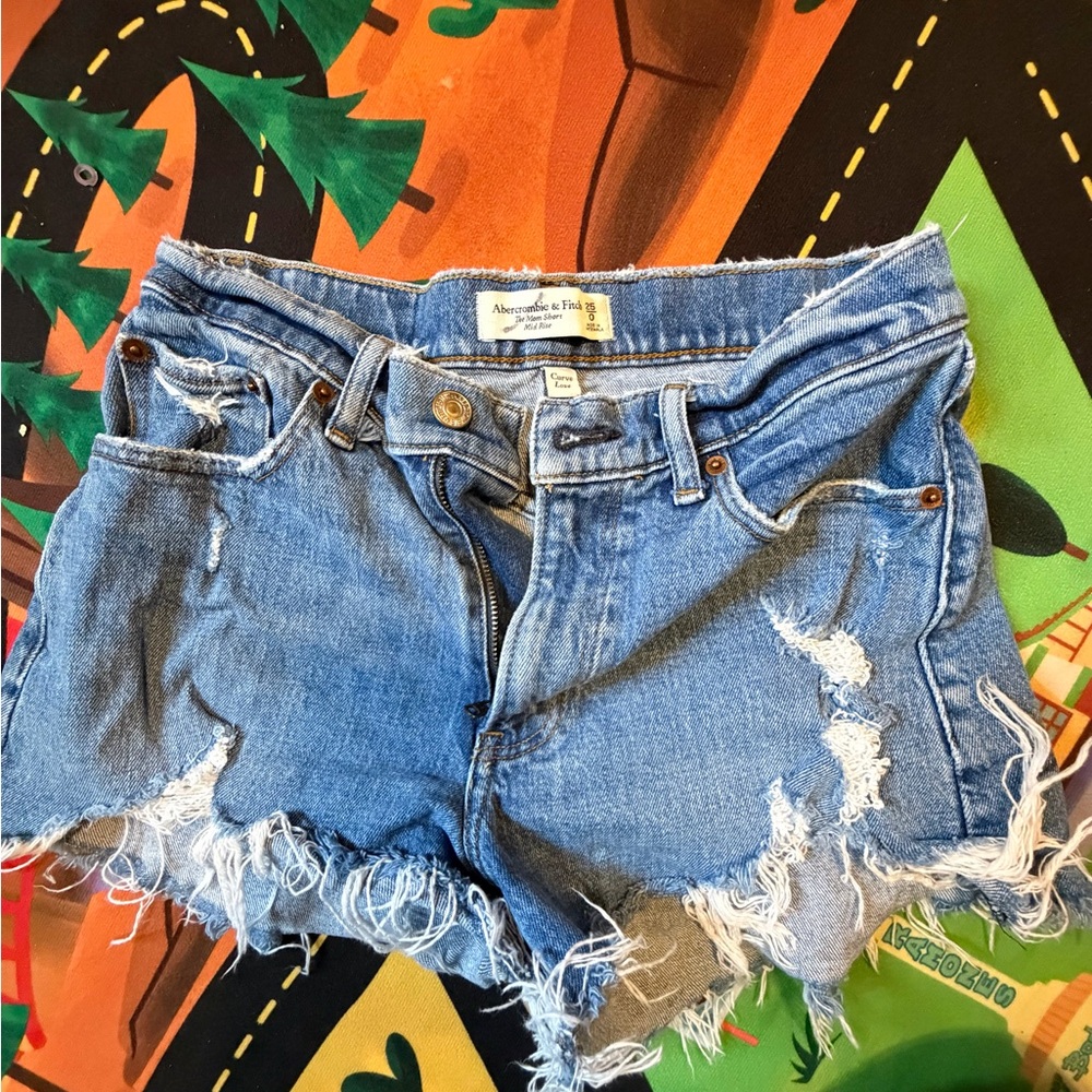 Abercrombie & Fitch Light Blue Distressed Denim Cutoff Shorts